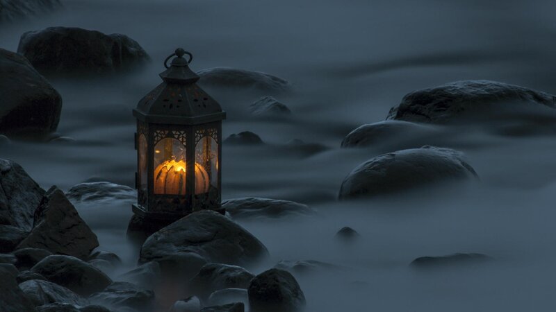 Lantern on Rocks — Blue