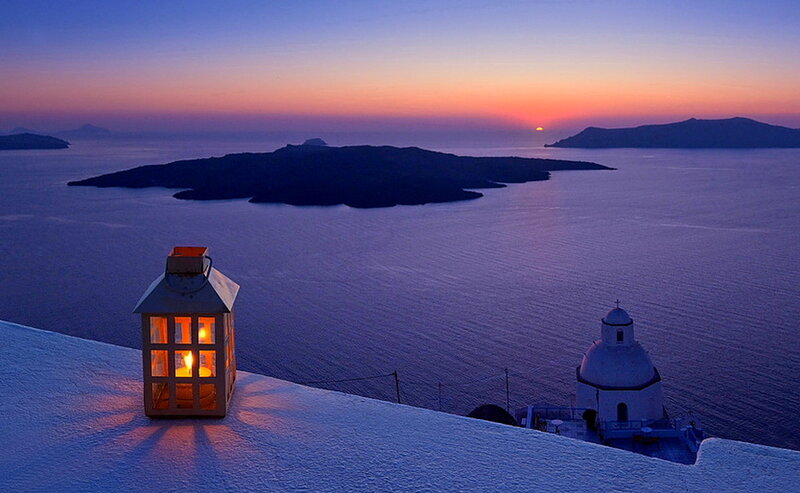 Lantern on Rooftop at Sunset