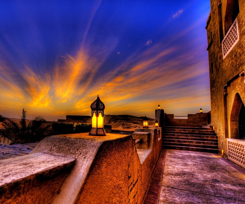 Lantern on Rooftop — Blue, Dramatic, Sunset
