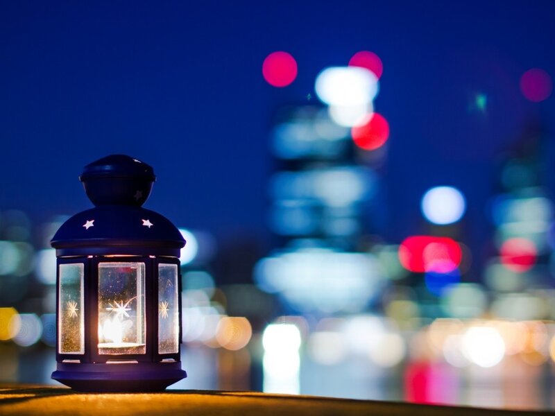 Lantern with City Lights