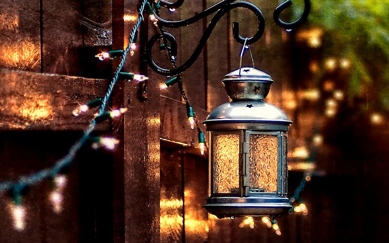 Lantern with string lights