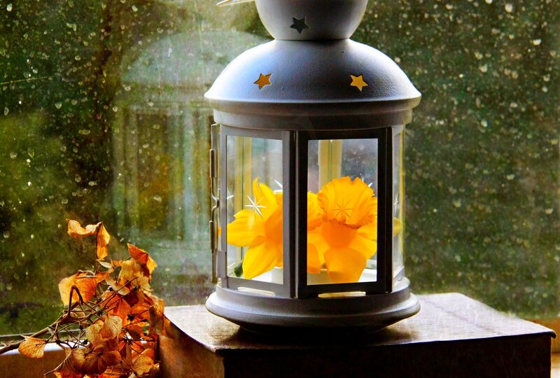 Lantern with Yellow Flowers