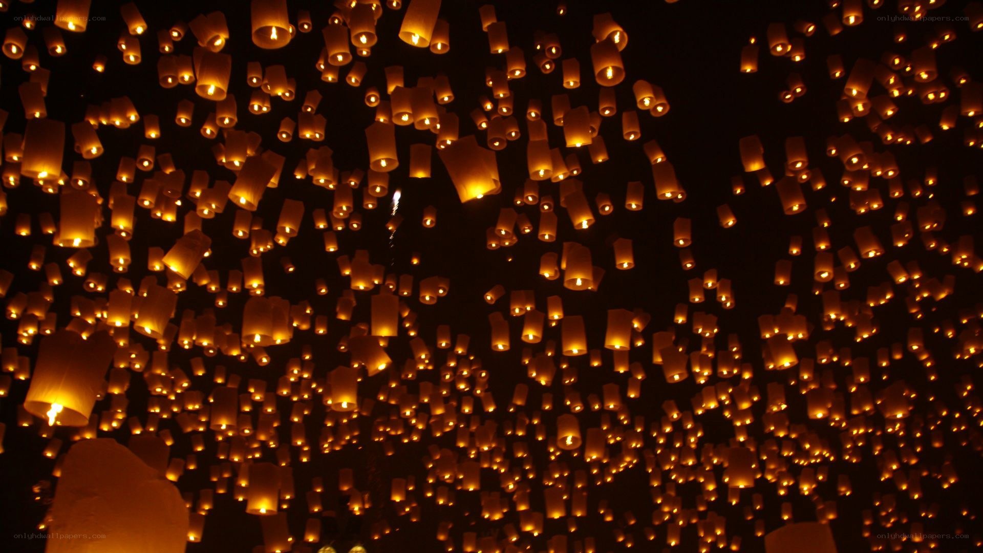Lanterns floating at night