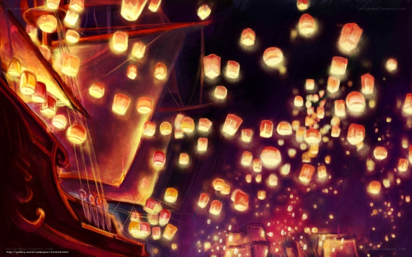 Lanterns floating at night