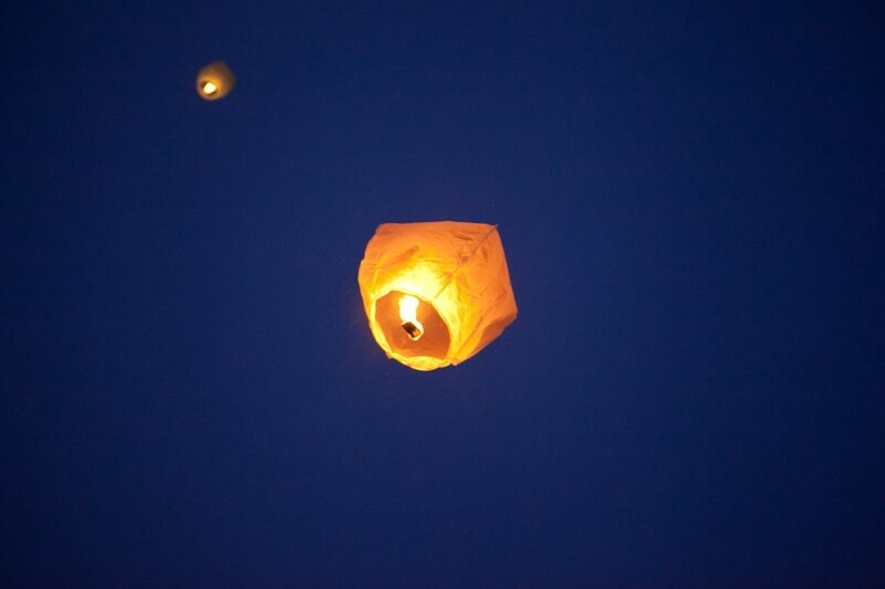 Lanterns floating in the night sky