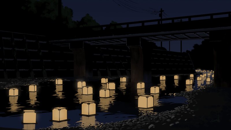 Lanterns Floating on River — Black