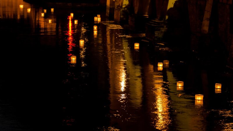 Lanterns Floating on Water — Black