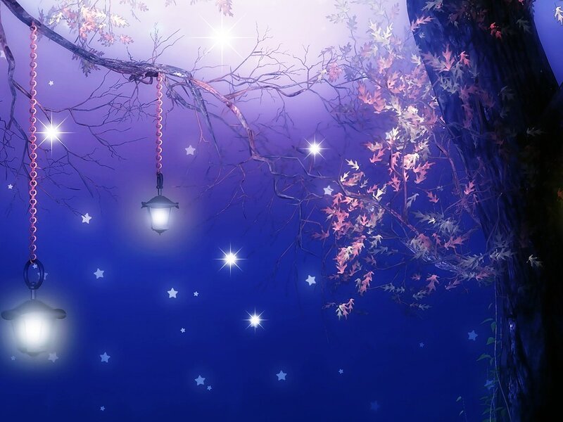Lanterns Hanging from Tree — Blue