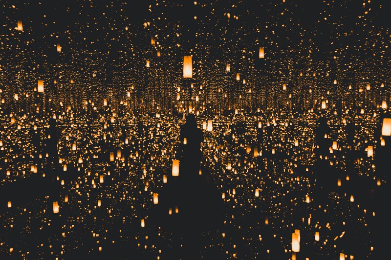 Lanterns in a dark room