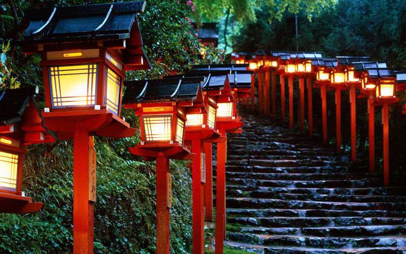 Lanterns on a stone path