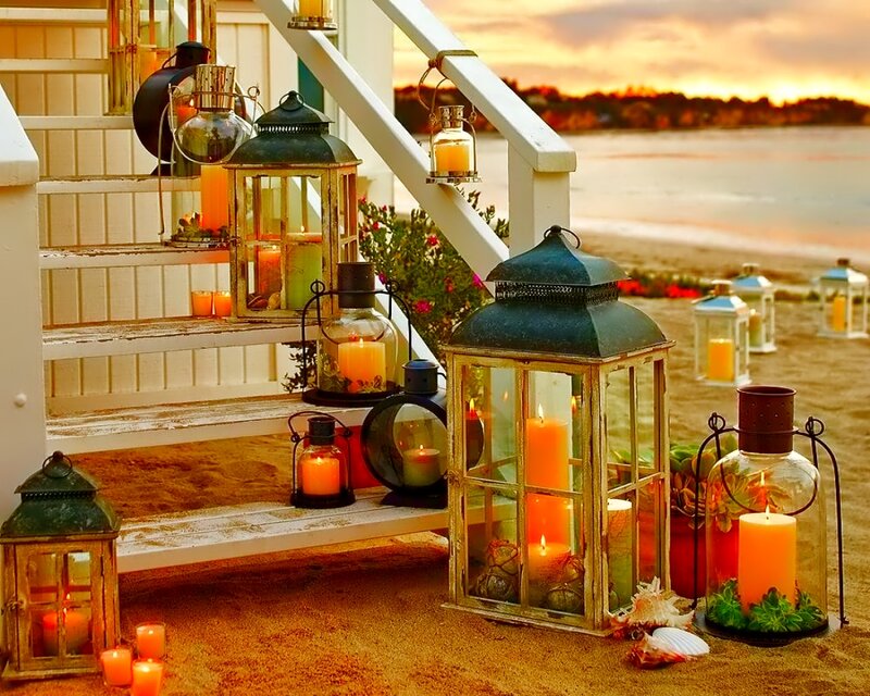 Lanterns on Beach Stairs — Orange