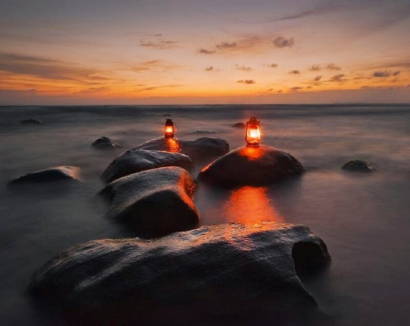Lanterns on Rocks — Orange