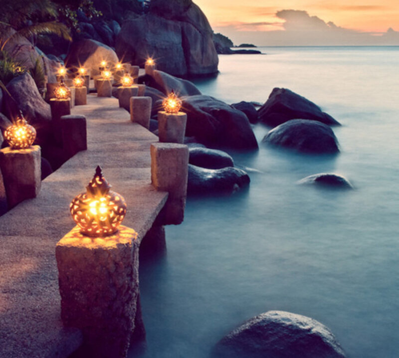 Lanterns on Stone Path