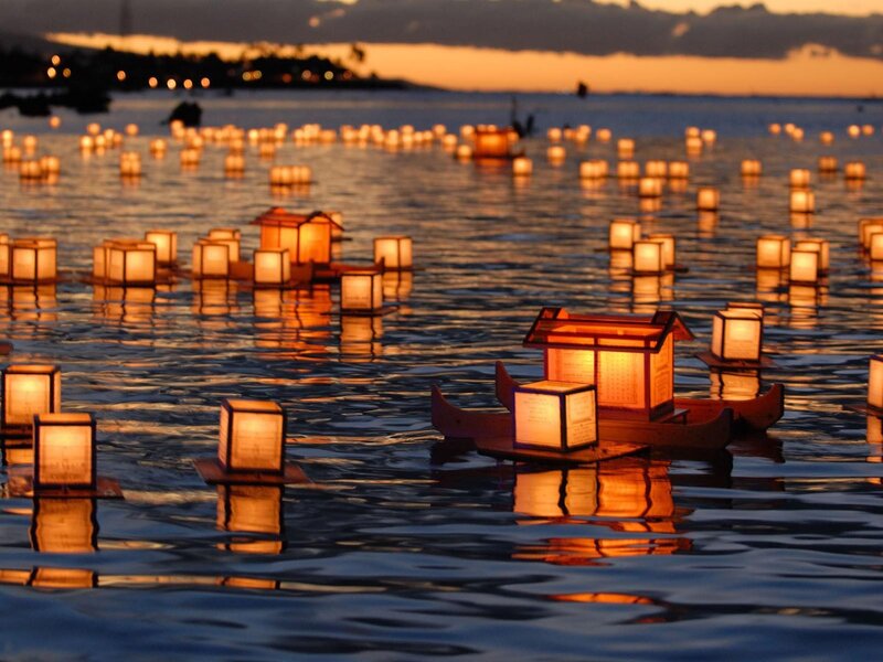 Lanterns on Water — Orange