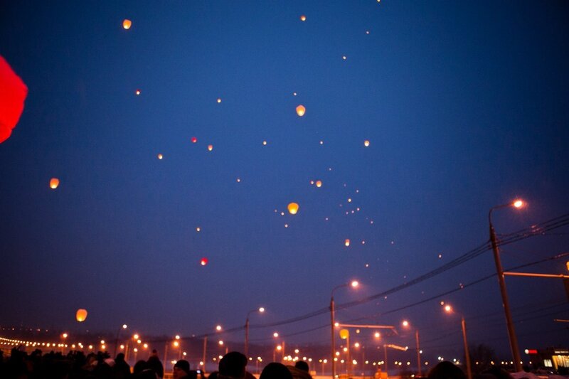 Lanterns released at night