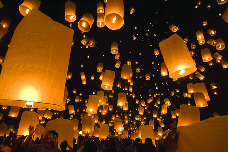 Lanterns released at night