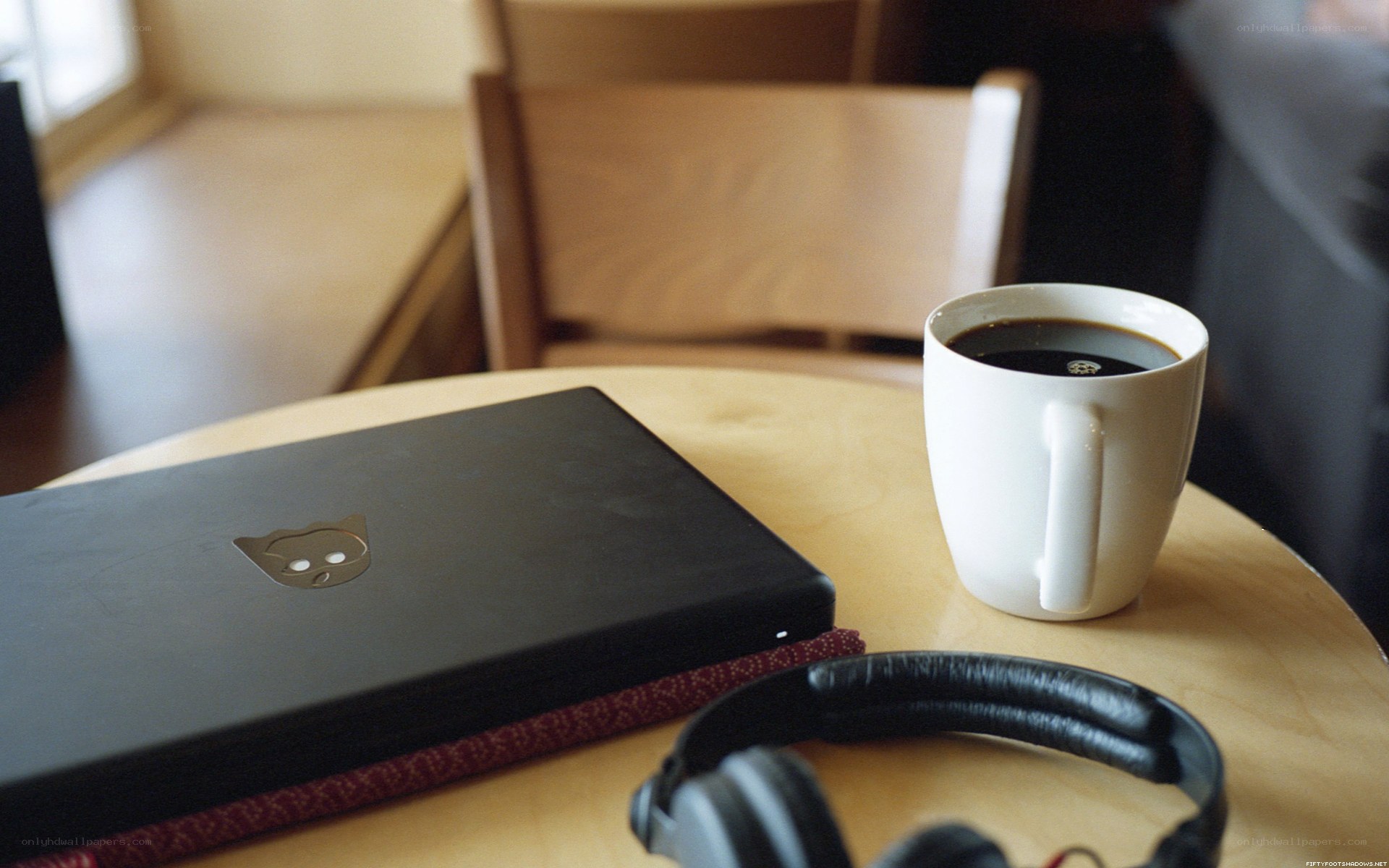 laptop coffee headphones