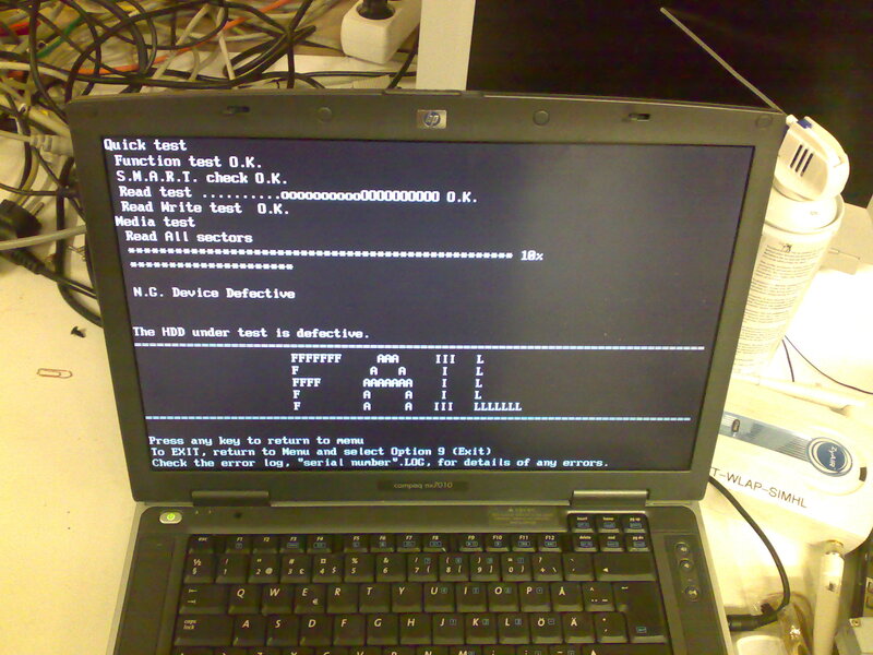 Laptop hard drive test failure