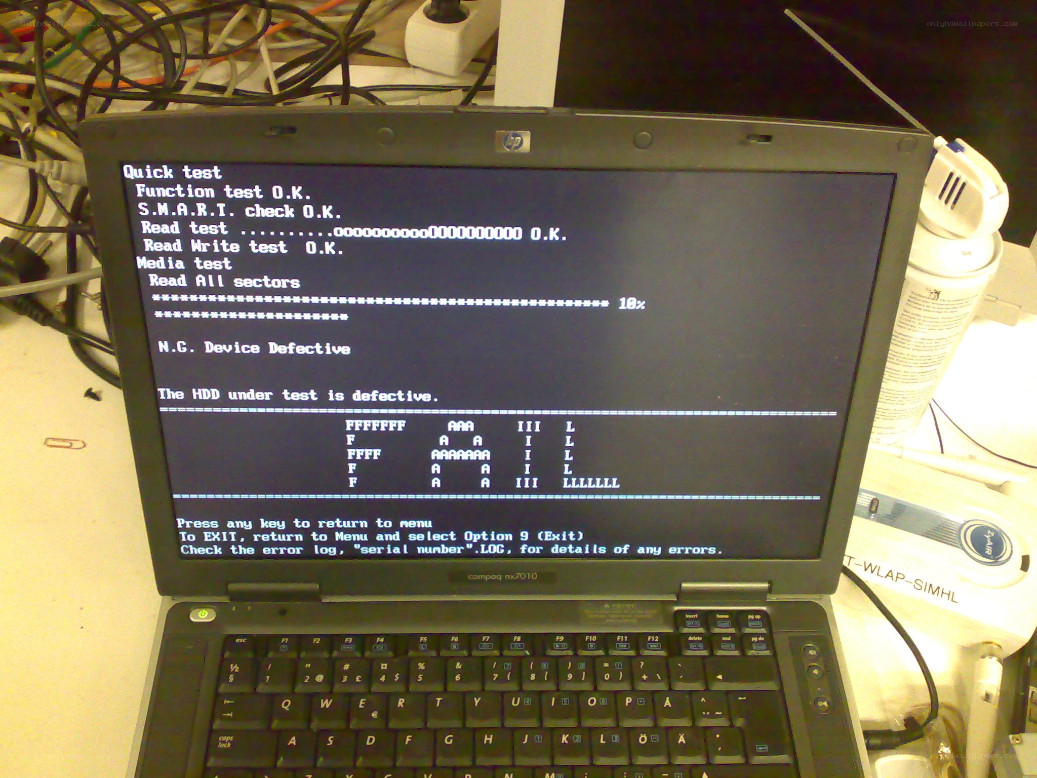Laptop hard drive test failure