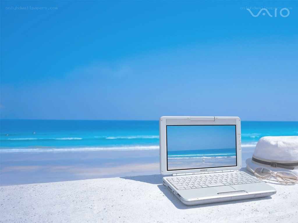 Laptop on a beach