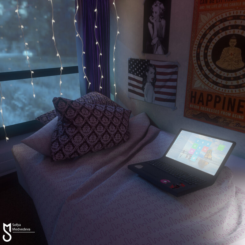 Laptop on a Bed — Purple