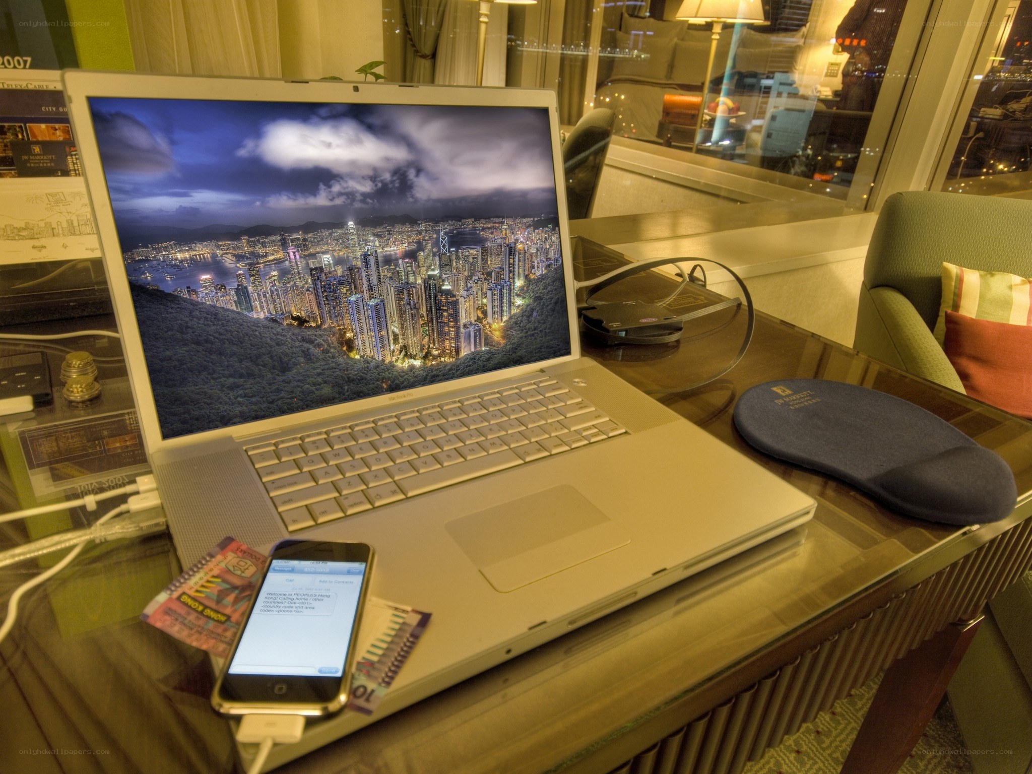 laptop on a hotel desk
