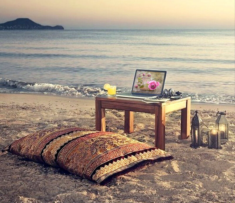 Laptop on Beach Table