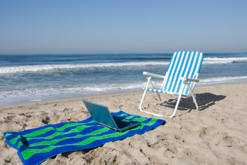 Laptop on Beach Towel