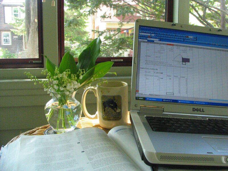 Laptop on Desk with Flowers