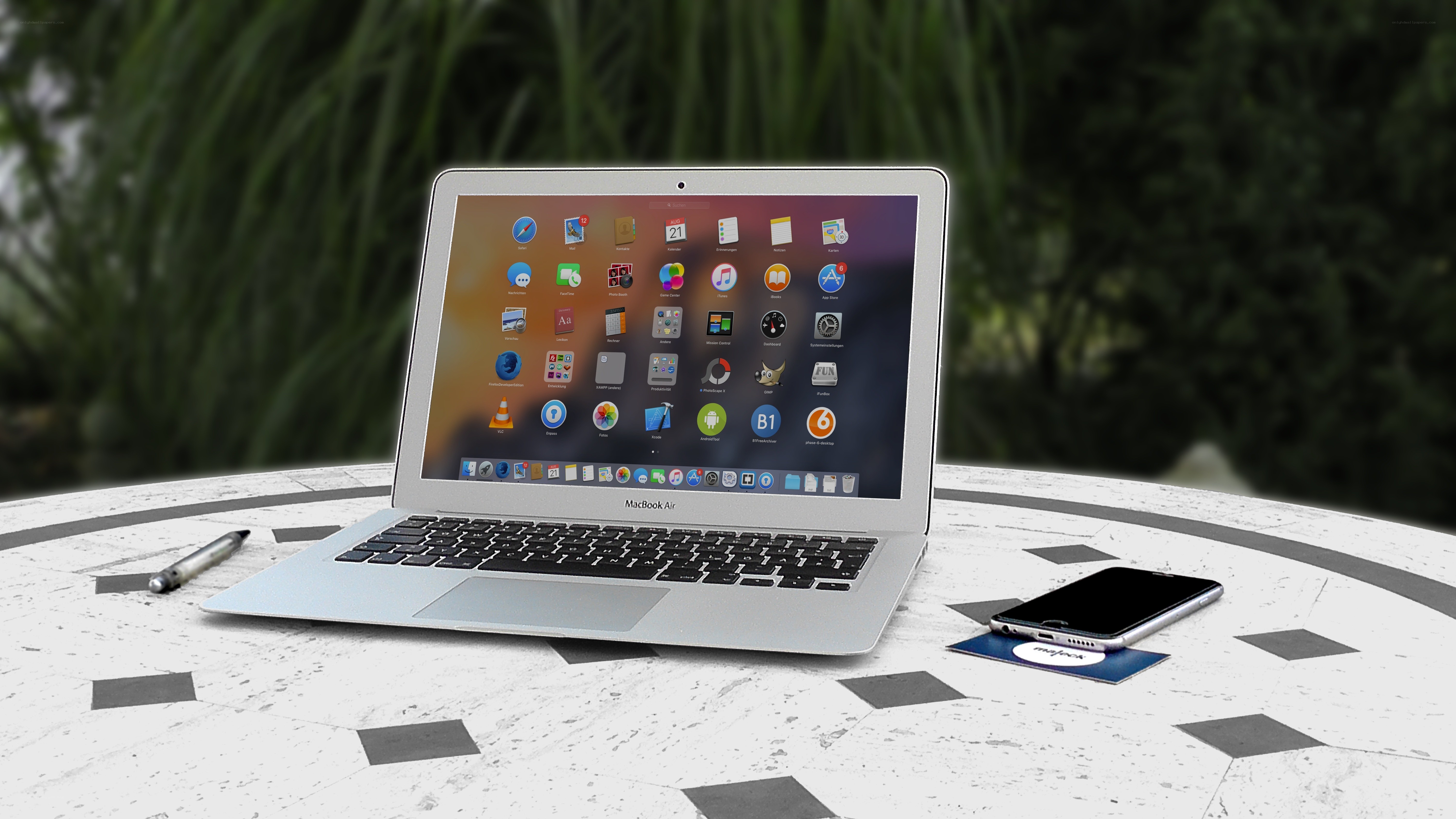 Laptop on outdoor table