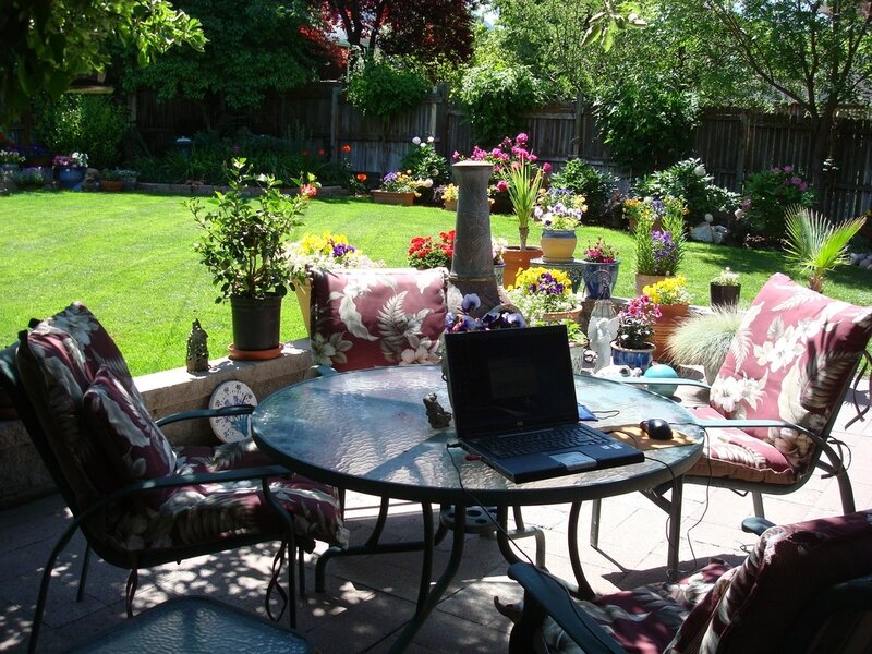 Laptop on Patio Table