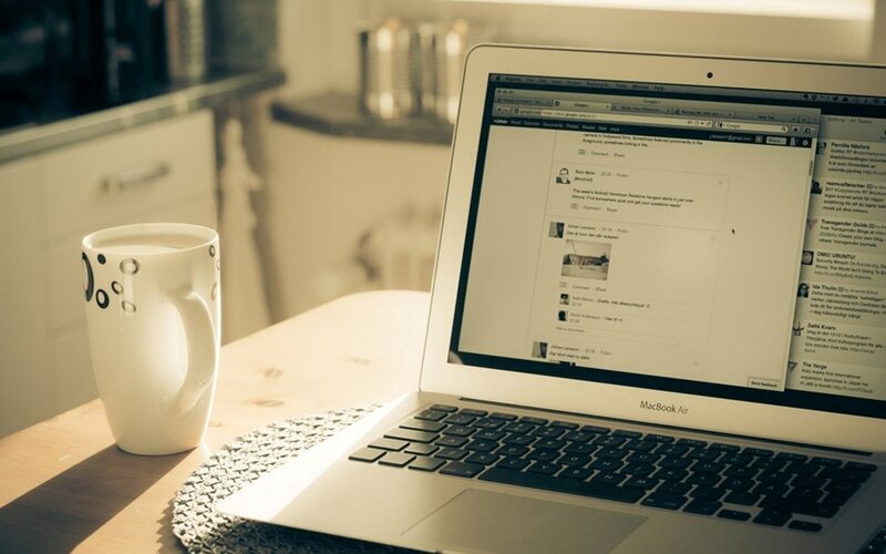 Laptop on Wooden Table — White