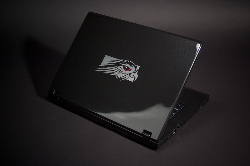 laptop with bird logo