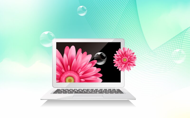 Laptop with flower display