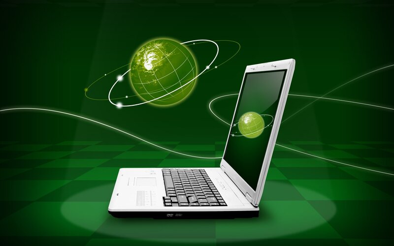 laptop with green globe