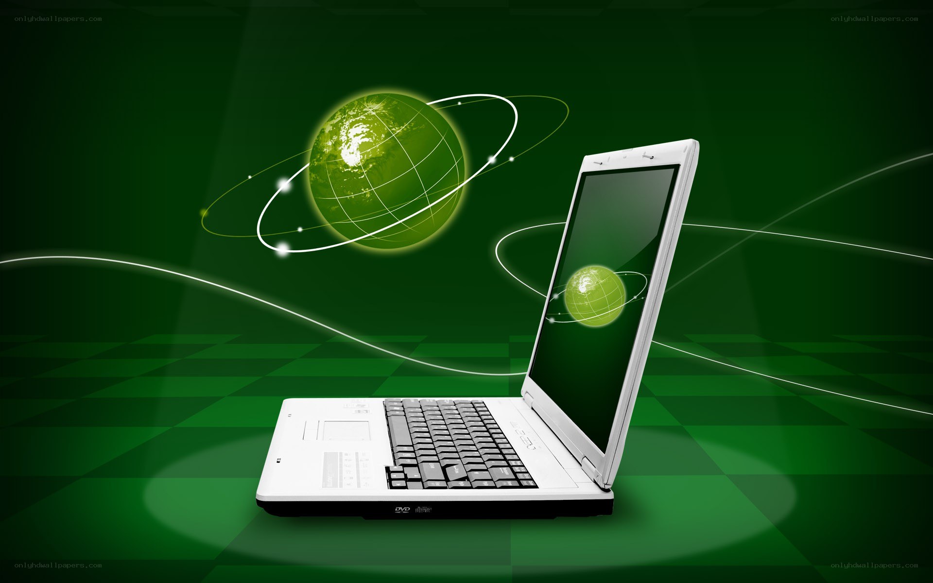 laptop with green globe