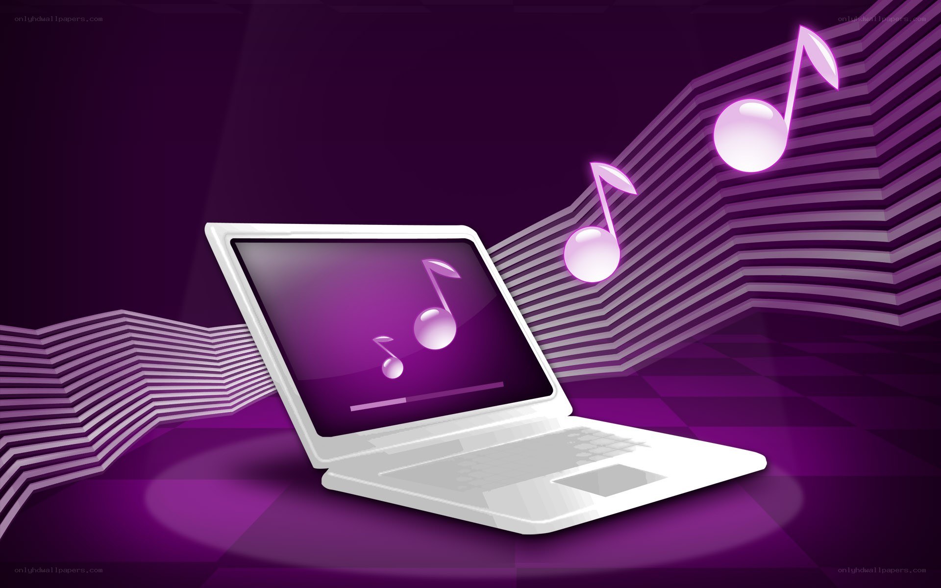 laptop with music notes
