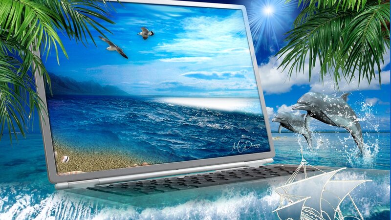 Laptop with Ocean Scene