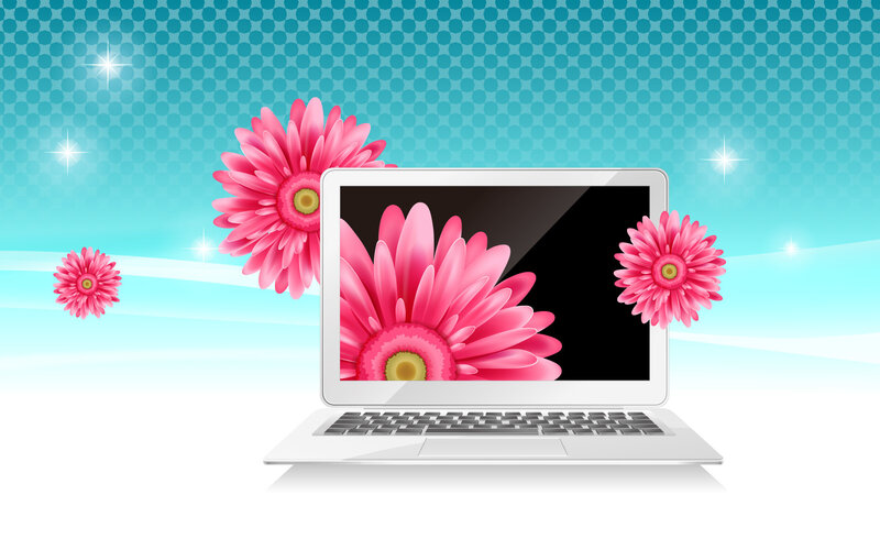 laptop with pink flowers