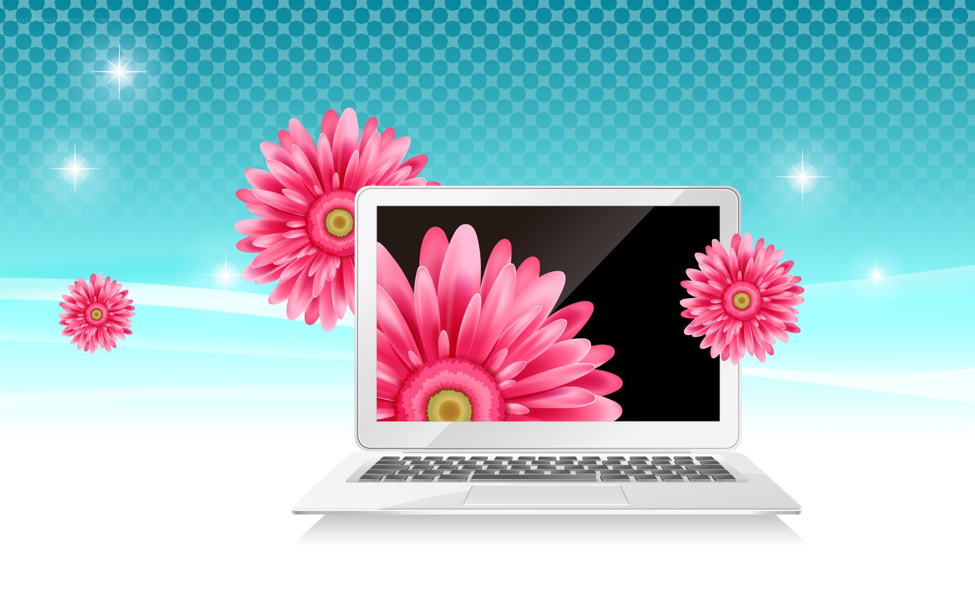 laptop with pink flowers