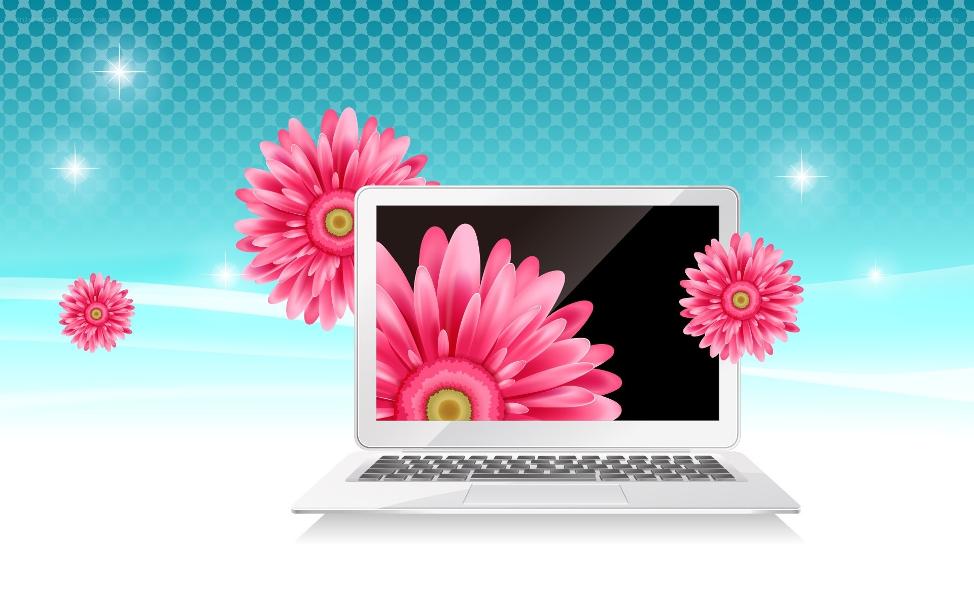 laptop with pink flowers