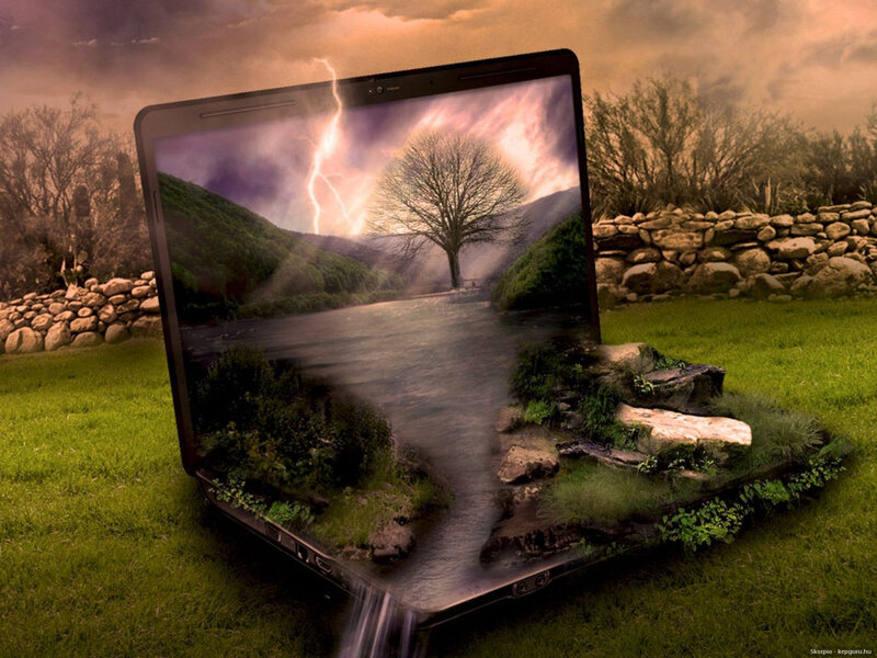 Laptop with River Scene