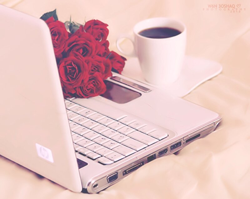 Laptop with Roses and Coffee