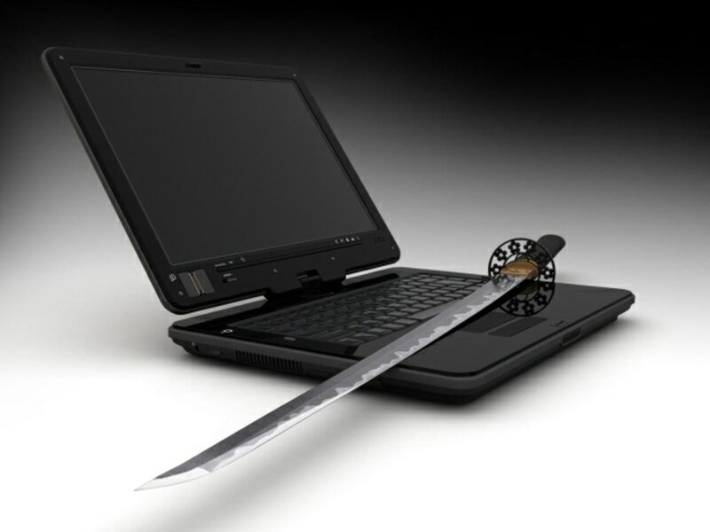 Laptop with samurai sword