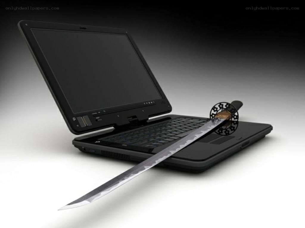 Laptop with samurai sword