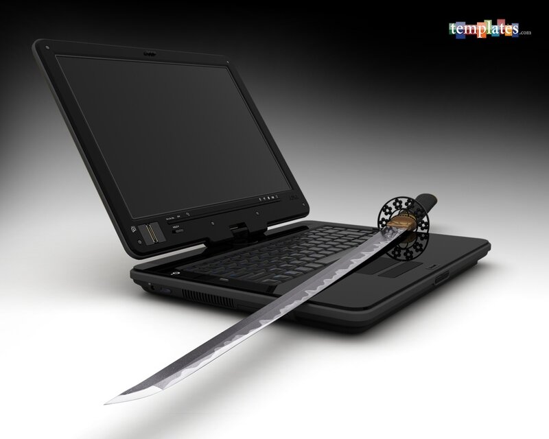 laptop with sword