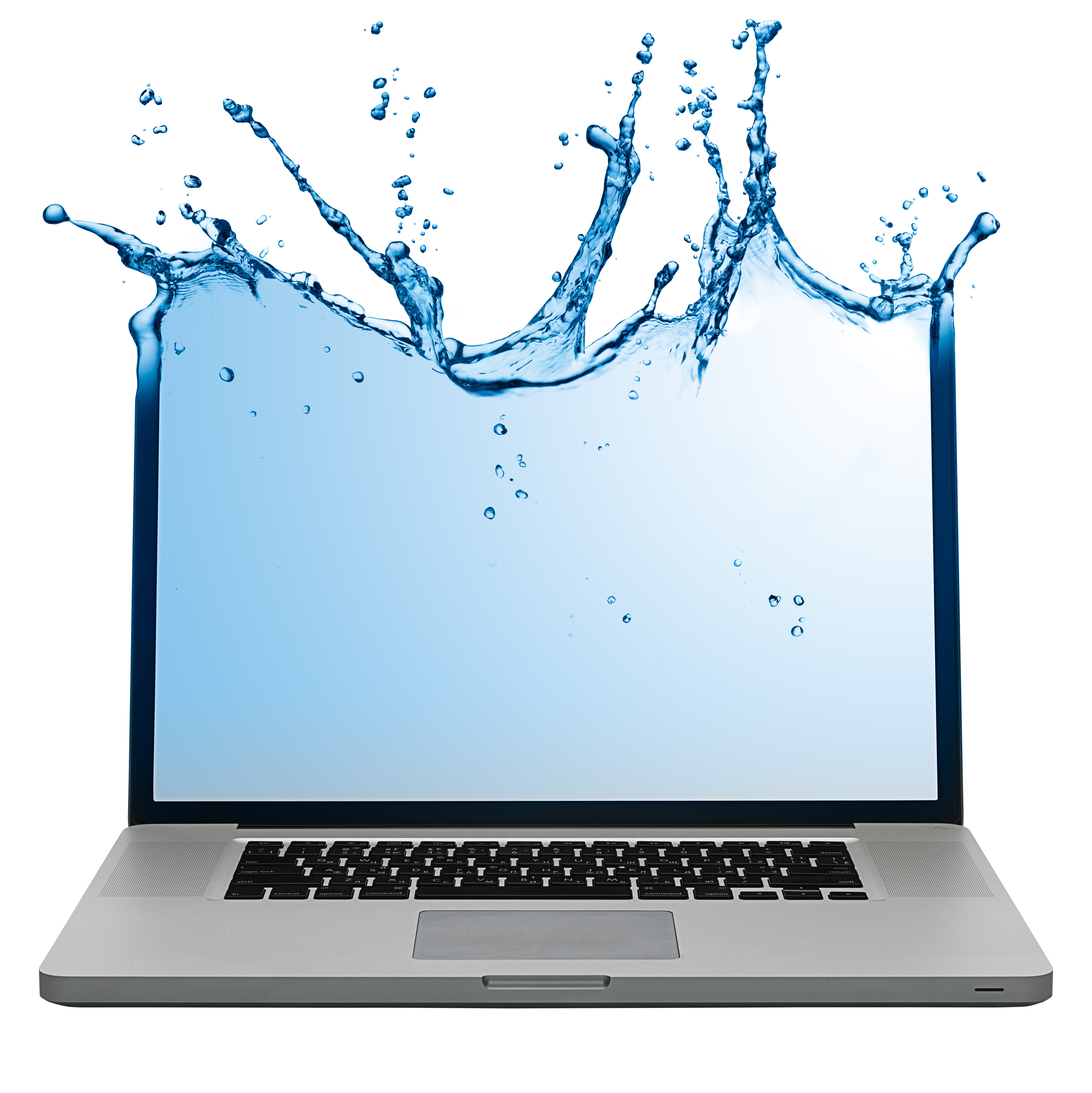 laptop with water splash