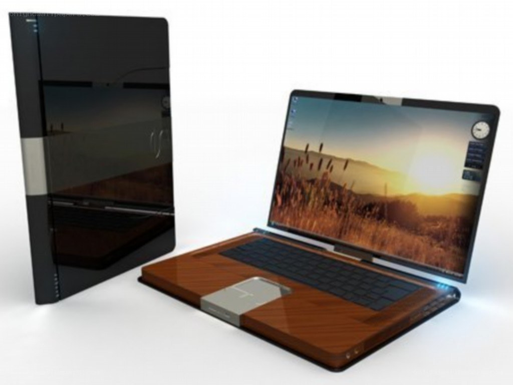 laptop with wooden design