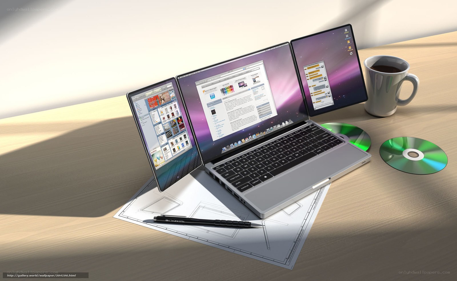 Laptops on a desk with coffee
