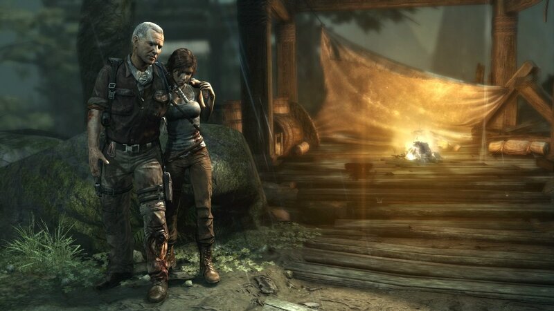 Lara and a companion in a forest